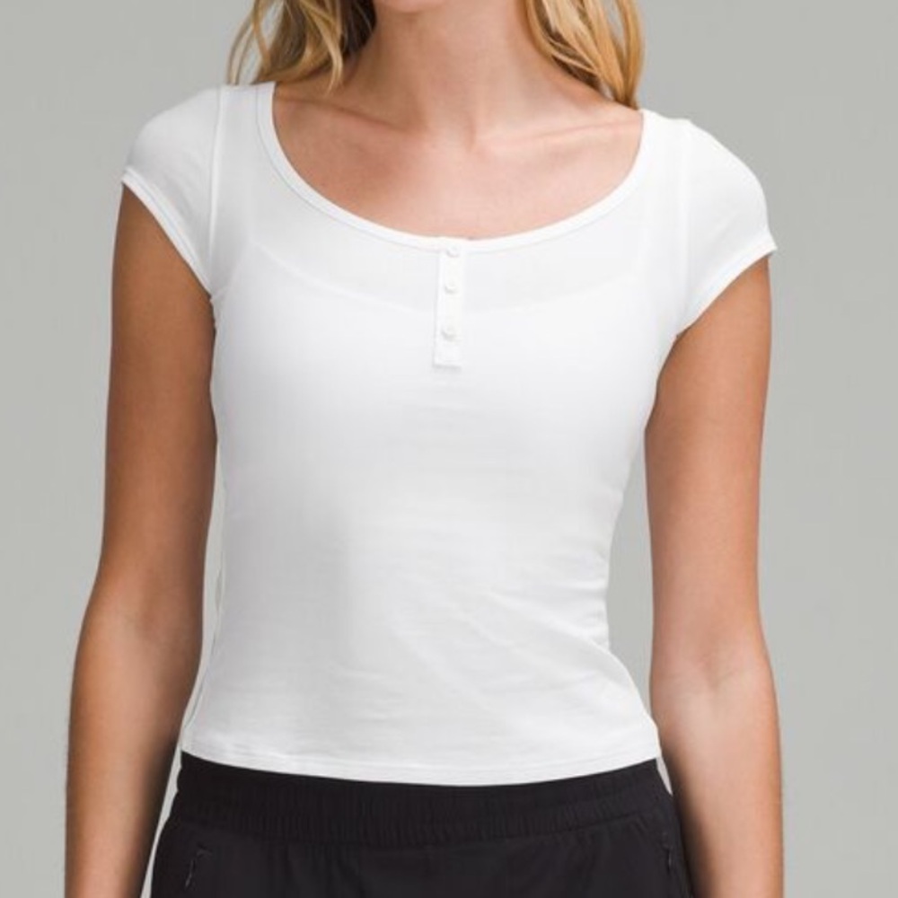 Lululemon White Cap Sleeve Henley T-Shirt